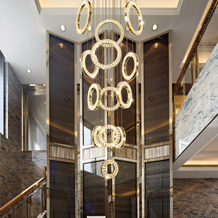 Modern Multi Gold Donuts Shape Crystal Chandelier Ring Round Light Fixture for Foyer Staircase/ Living Room/ Bar/ Hotel Lobby/ Entryway/ LOFT-MEET LIGHTING