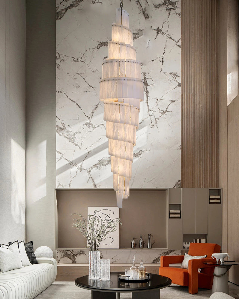 Multi-tiered Luxury Modern LED Chandelier Entrance Villa High Ceiling Large Alabaster Chandelier