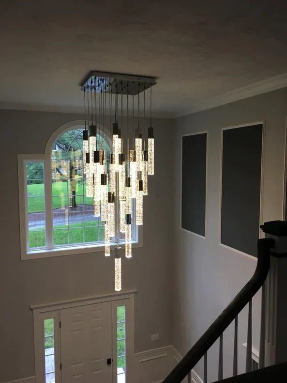 Modern Glacier Bubble Crystsal Sticks Chandelier in Gold/Chrome/Black Finish for Staircase/Foyer-MEET LIGHTING
