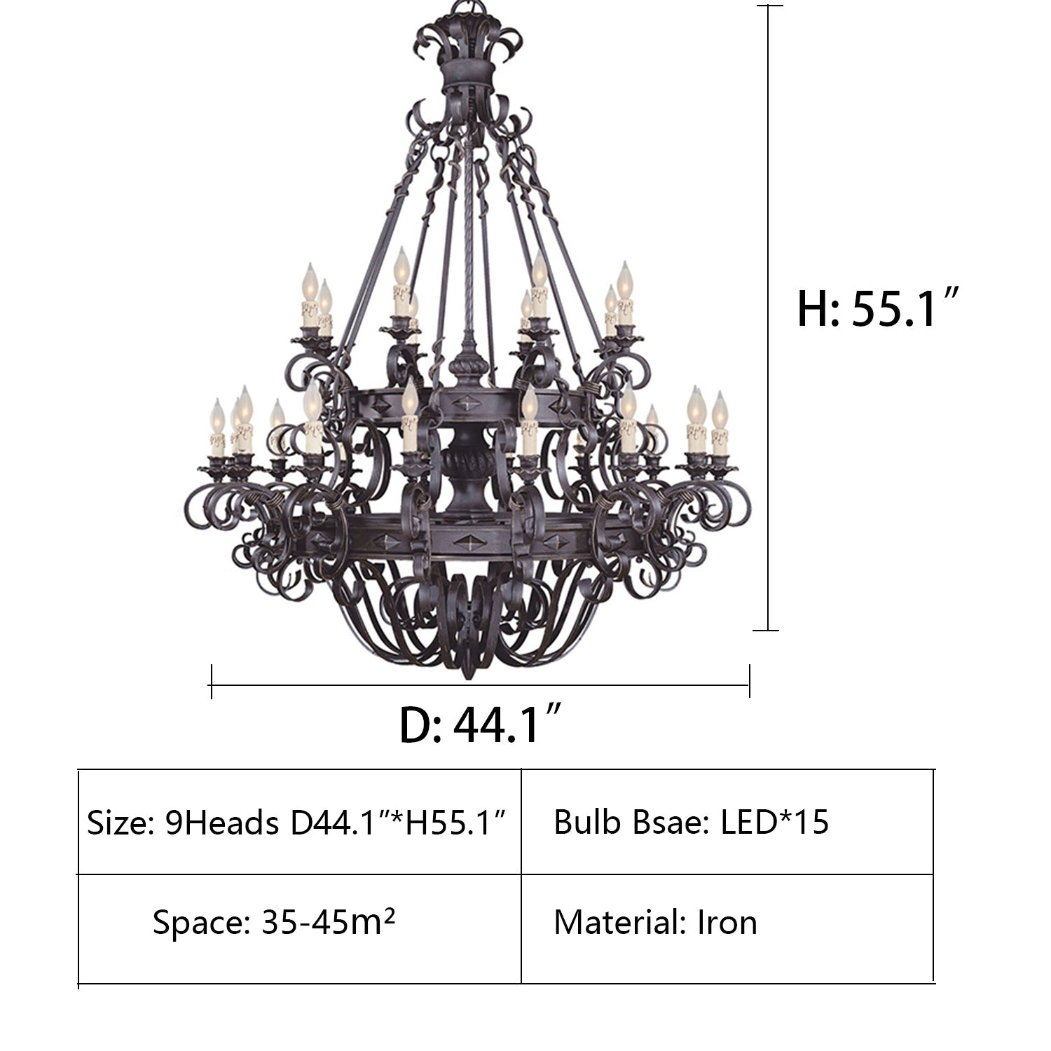 Vintage Iron Simple Candle Art Chandelier for Living Room / Villa / Stairs-MEET LIGHTING