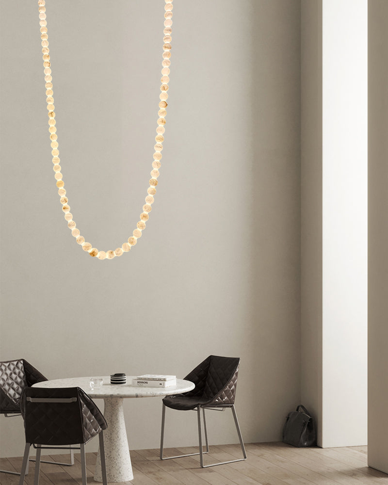 Modern LED Natural Alabaster Globes Beads Hanging Chandelier Indoor Lighting Fixture by Meetlighting