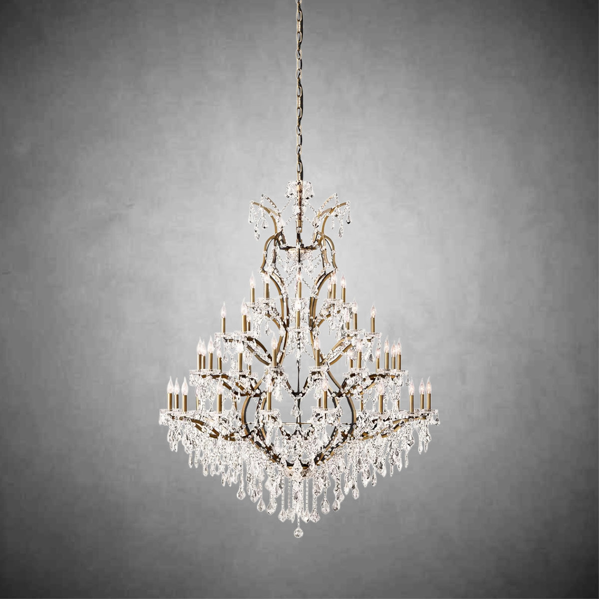 Elegant Rococo Iron Crystal Round Chandelier 60-inch Antiqued Brass