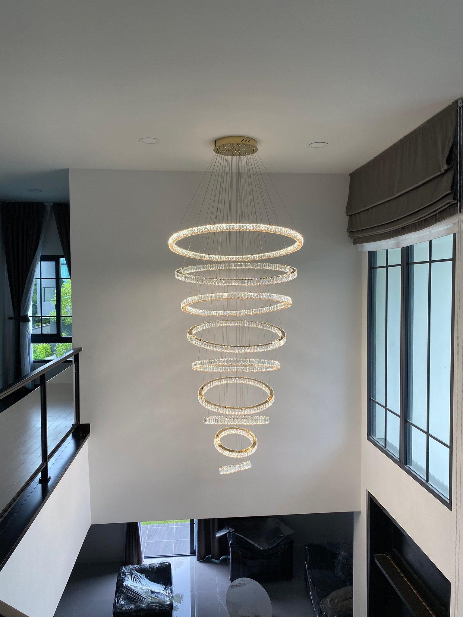 Modern Front Entryway Chandelier 3/4/5/6/7 Rings Crystal Gold/ Chrome Finish Ceiling Lamp-MEET LIGHTING