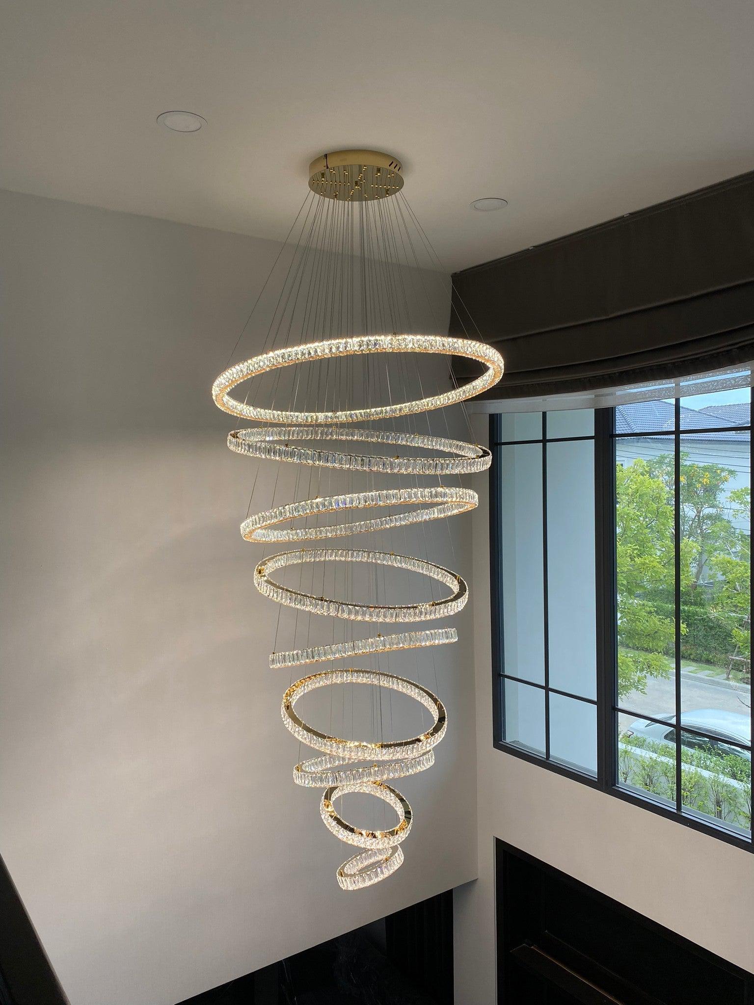 Modern Front Entryway Chandelier 3/4/5/6/7 Rings Crystal Gold/ Chrome Finish Ceiling Lamp-MEET LIGHTING