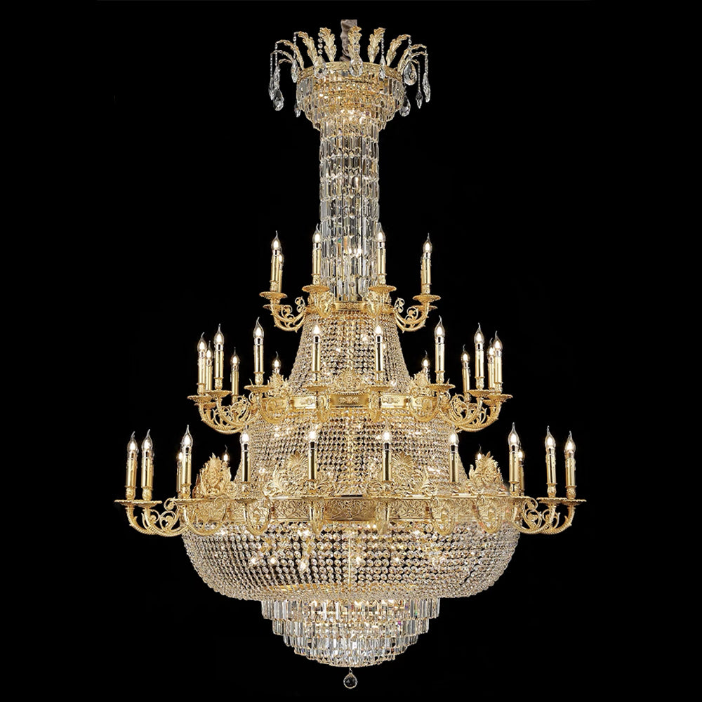 Luxury Empire Multi-tiered Candle Light Crystal Chandelier in Gold Finish for Foyer/Living Room/Staircase/Villa-MEET LIGHTING