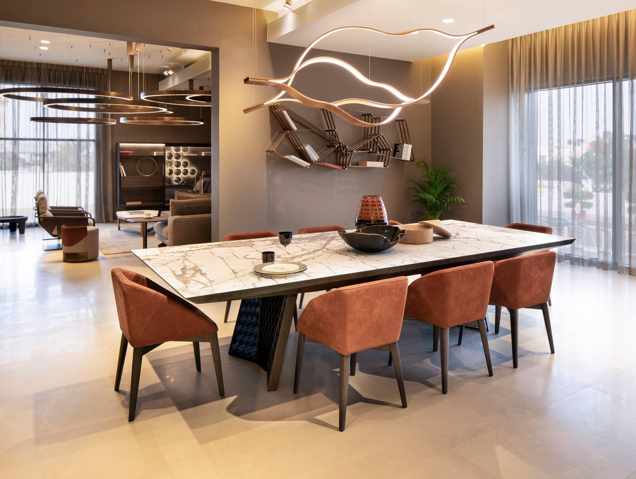 Modern Simple Brass Waving Chandelier for Living/Dining Room/Kitchen Island-MEET LIGHTING