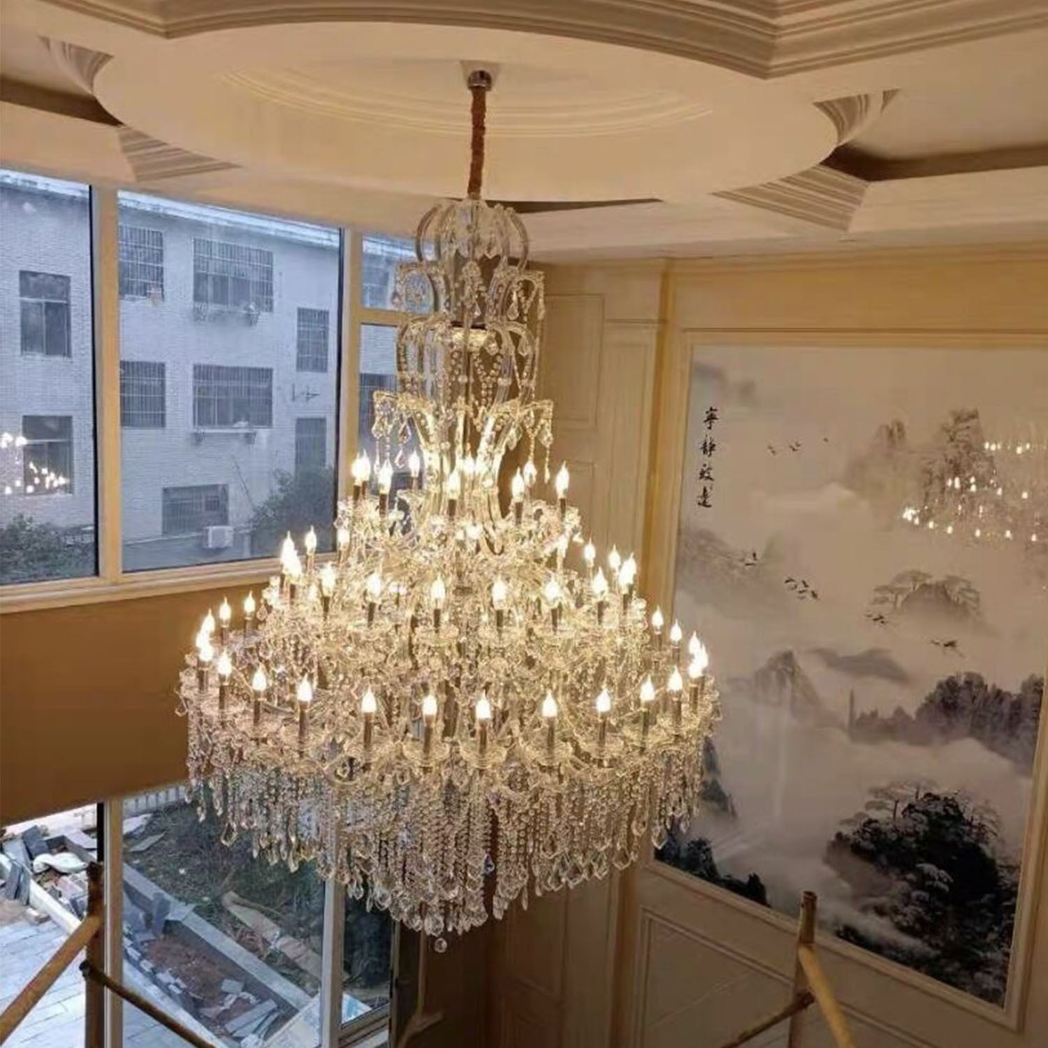 Oversized Luxury Traditional Gold/Chrome Candle Branch Crystal Chandelier for 2-story/Duplex Buildings-MEET LIGHTING