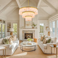 Modern 3-Tier Round Alabaster Chandelier-Gold 34"D by Meetlighting