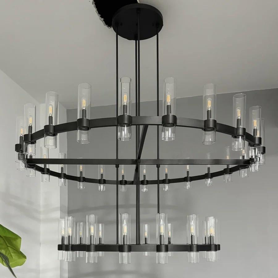 Zenvor 72 Inch Cylinder Glass Two-Tier Candle Chandelier