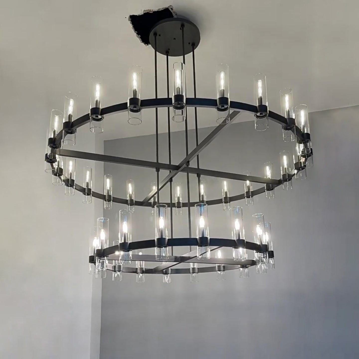 Zenvor 72 Inch Cylinder Glass Two-Tier Candle Chandelier