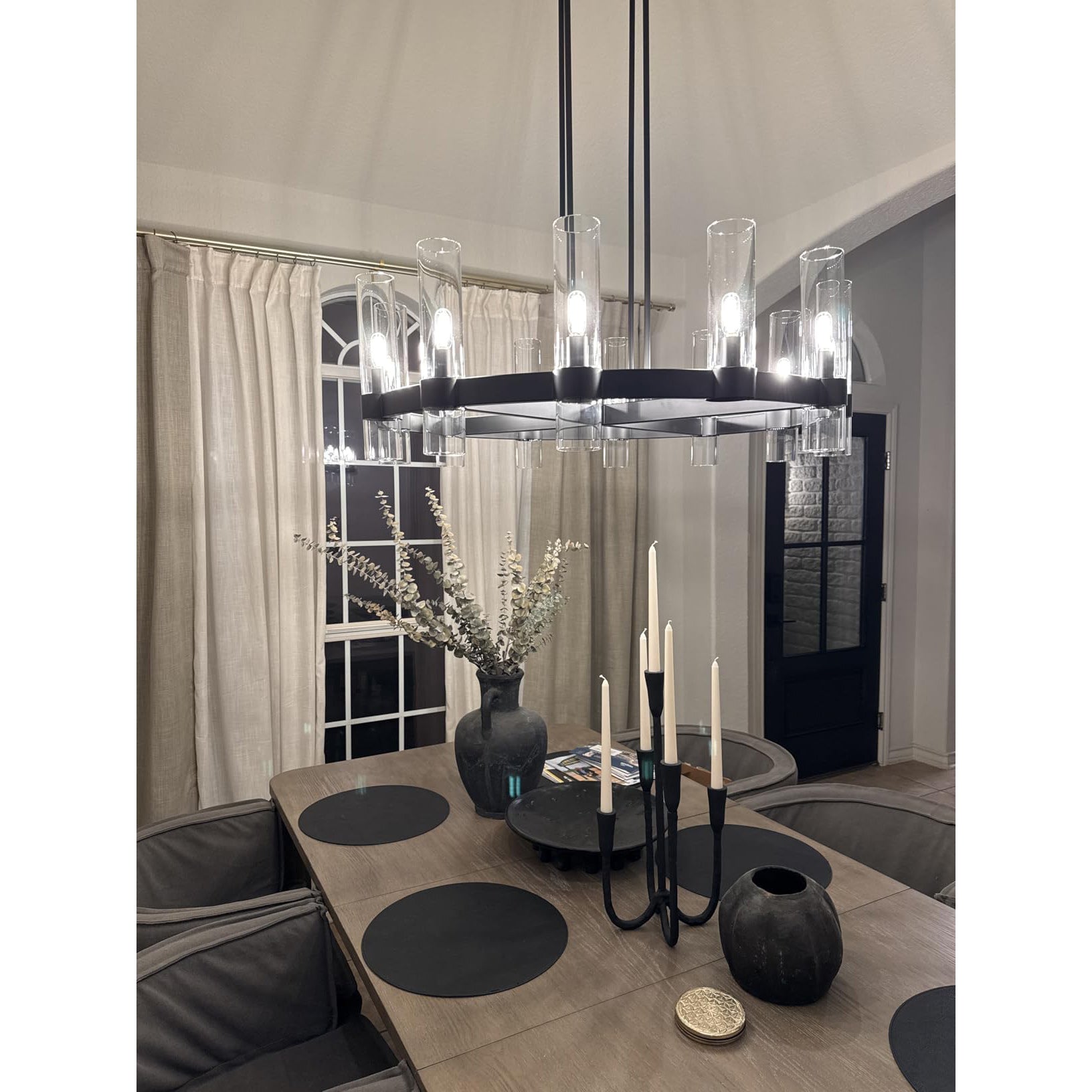 Zenvor 36 Inch Cylinder Glass Round Candle Chandelier