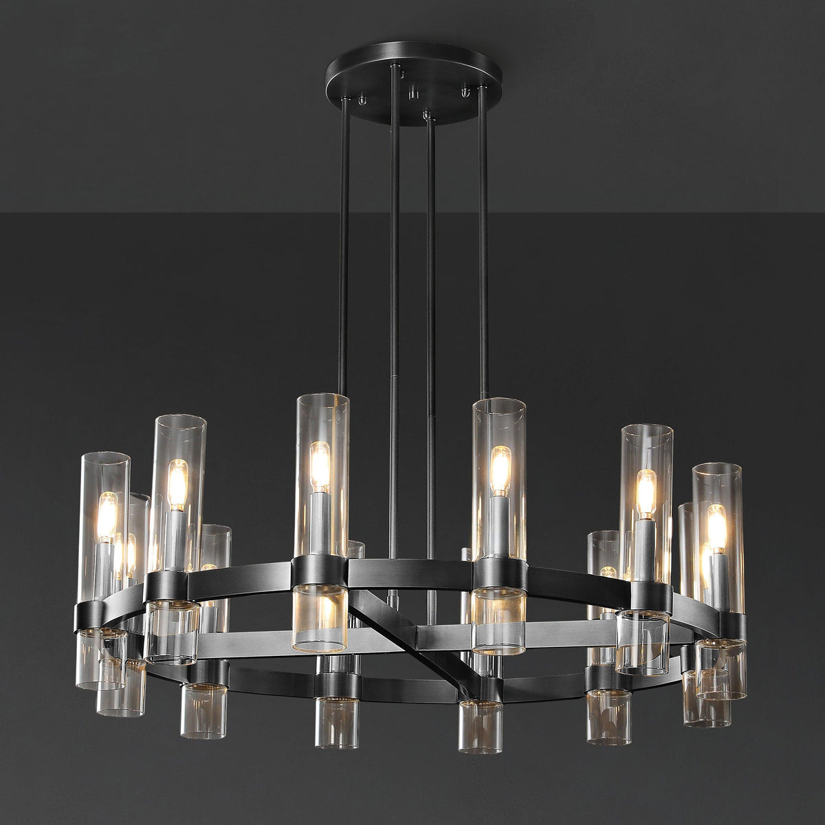 Zenvor 36 Inch Cylinder Glass Round Candle Chandelier