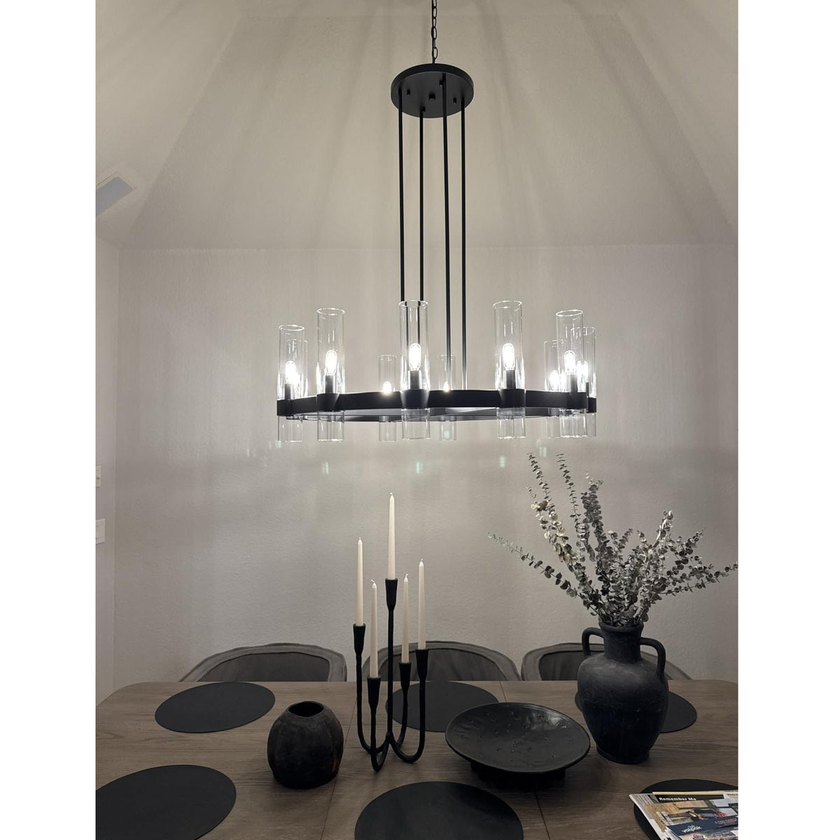 Zenvor 36 Inch Cylinder Glass Round Candle Chandelier