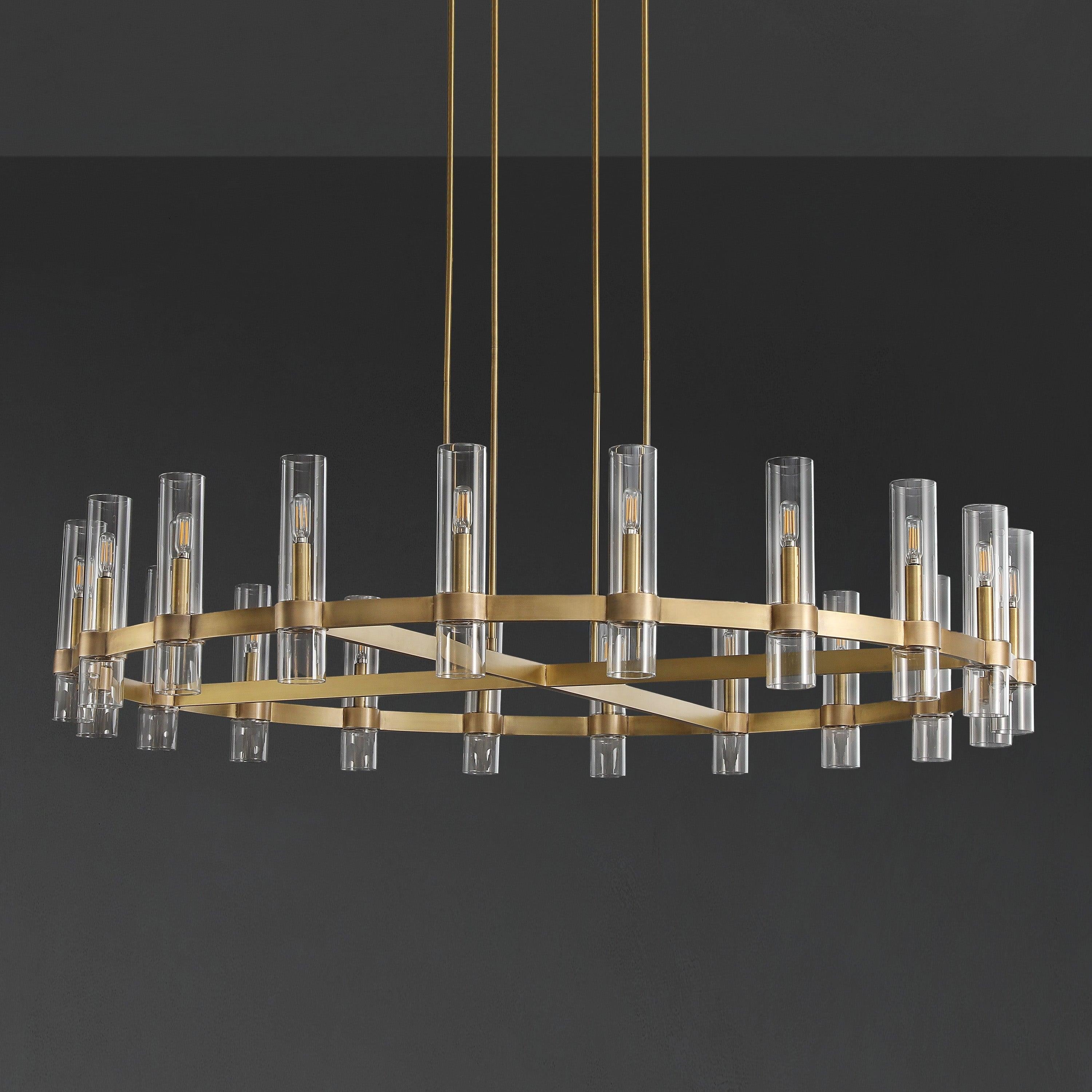 Zenvor 60 Inch Cylinder Glass Round Candle Chandelier