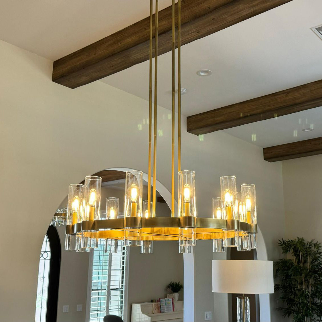 Zenvor 36 Inch Cylinder Glass Round Candle Chandelier