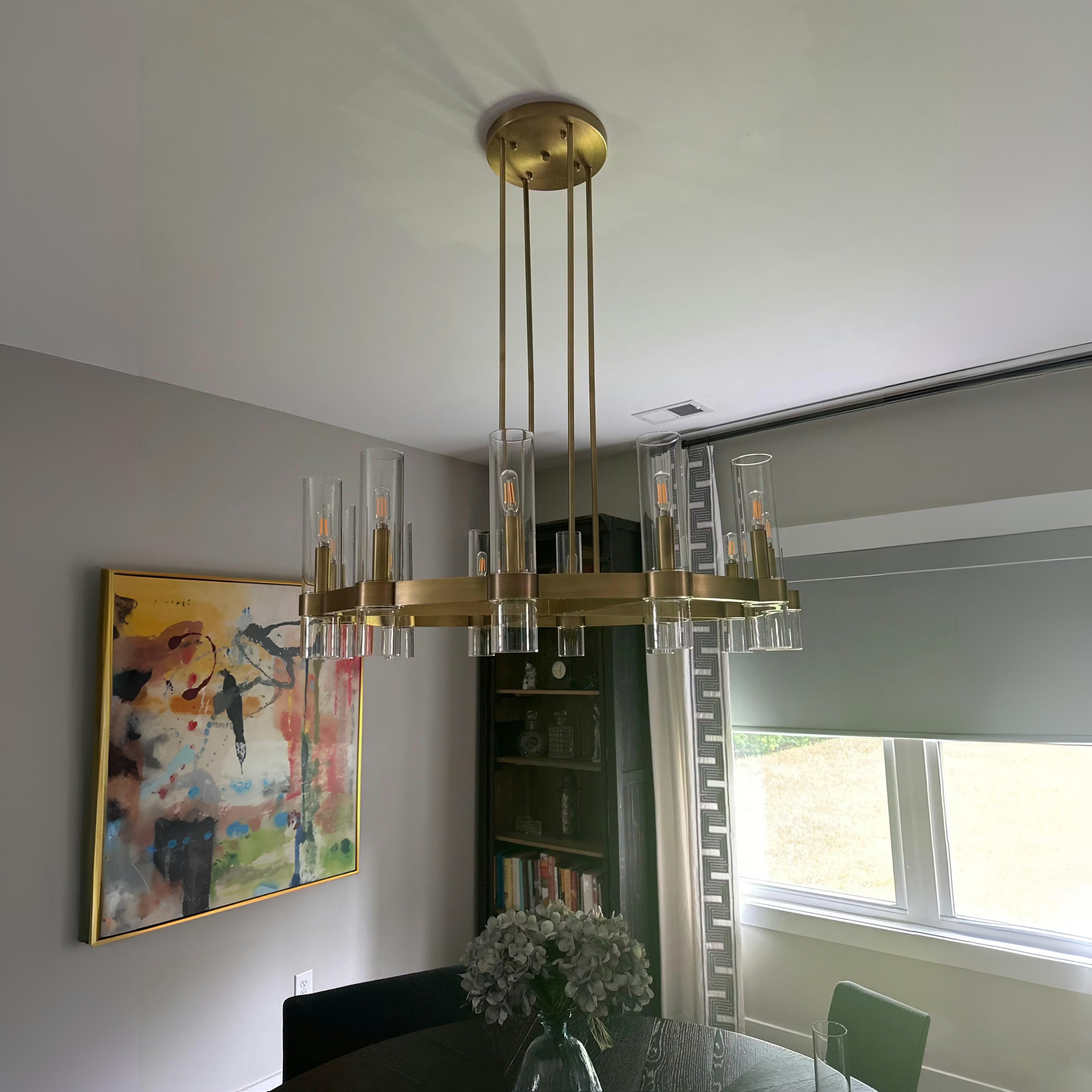 Zenvor 36 Inch Cylinder Glass Round Candle Chandelier