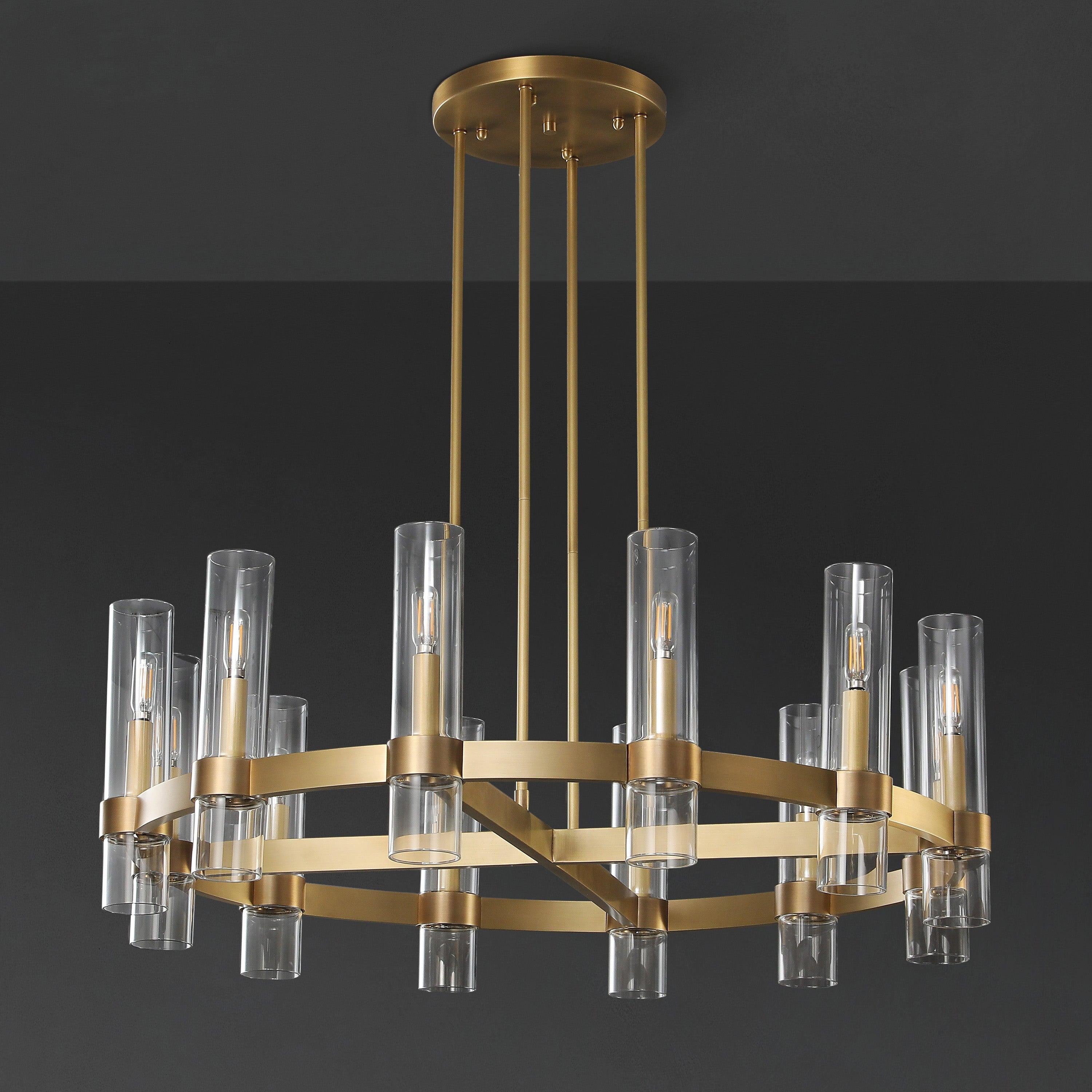 Zenvor 36 Inch Cylinder Glass Round Candle Chandelier