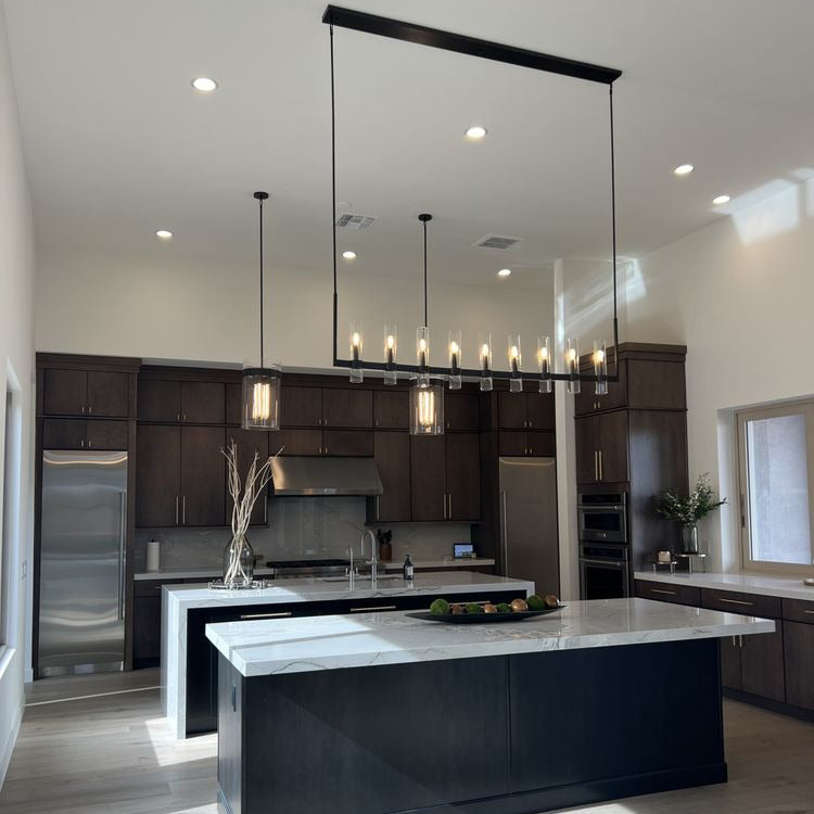 Zenvor 69 Inch Cylinder Glass Linear Candle Chandelier