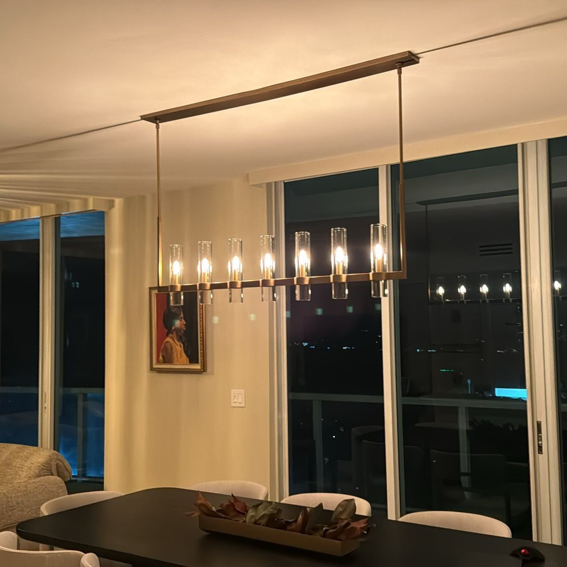 Zenvor 54 Inch Cylinder Glass Linear Candle Chandelier