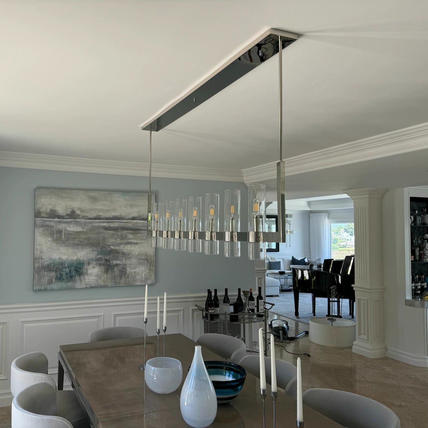 Zenvor 54 Inch Cylinder Glass Linear Candle Chandelier