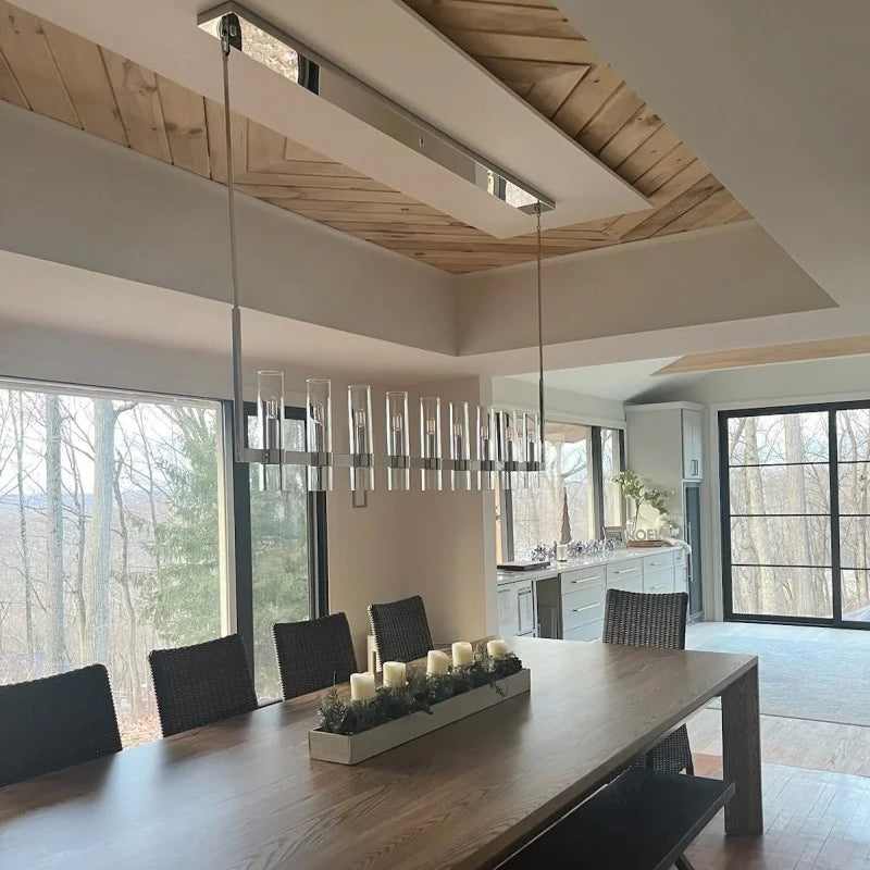 Zenvor 69 Inch Cylinder Glass Linear Candle Chandelier