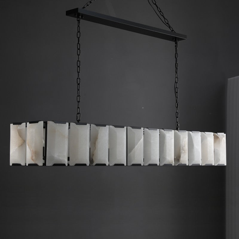 Norvain 74 Inch Alabaster Rectangular Chandelier