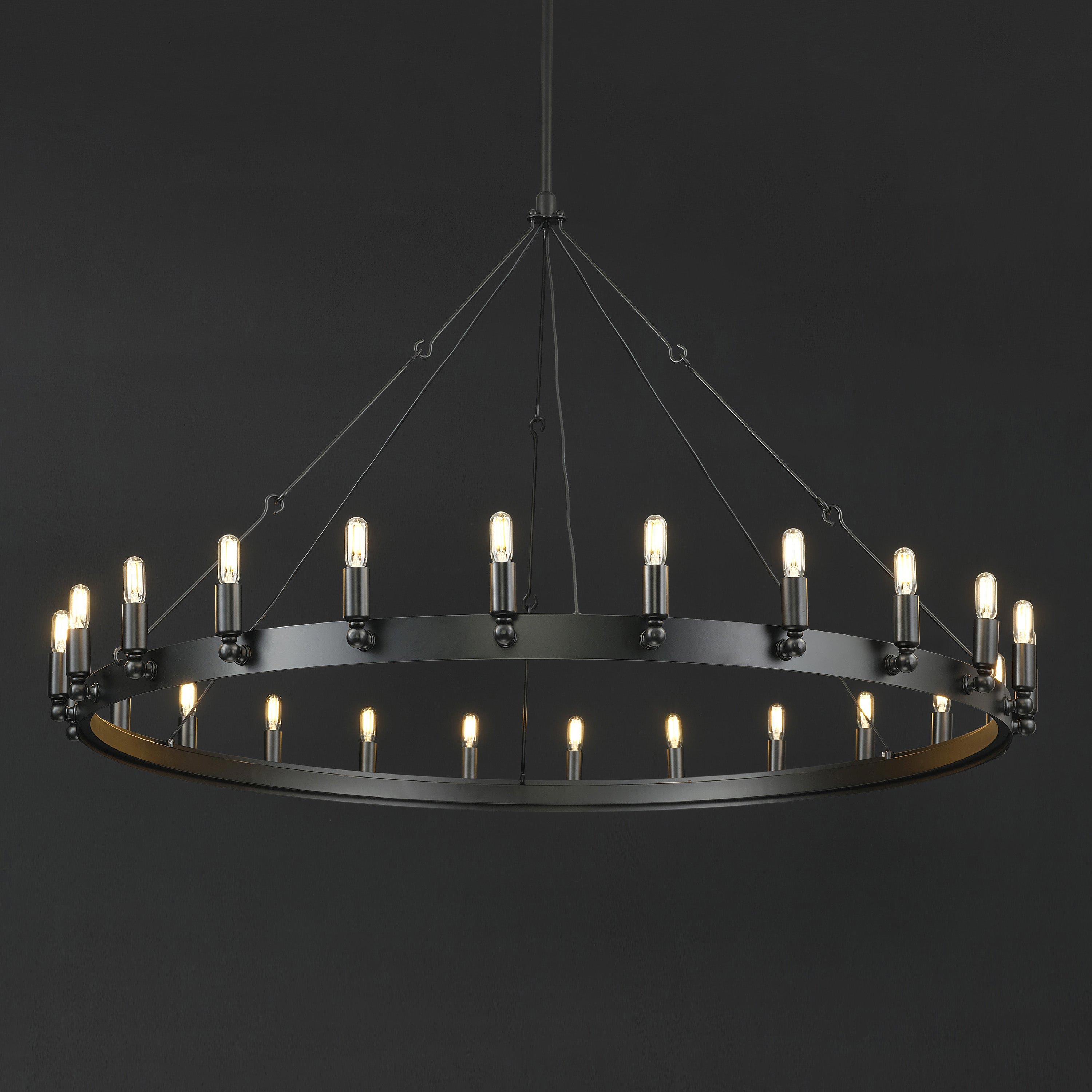 Elaris 50 Inch Tubular Candle Wagon Wheel Chandelier