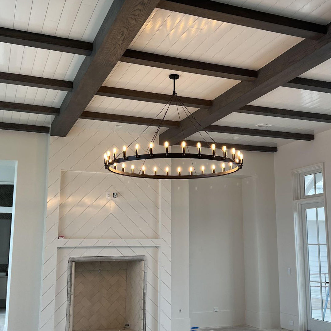 Elaris 63 Inch Tubular Candle Wagon Wheel Chandelier