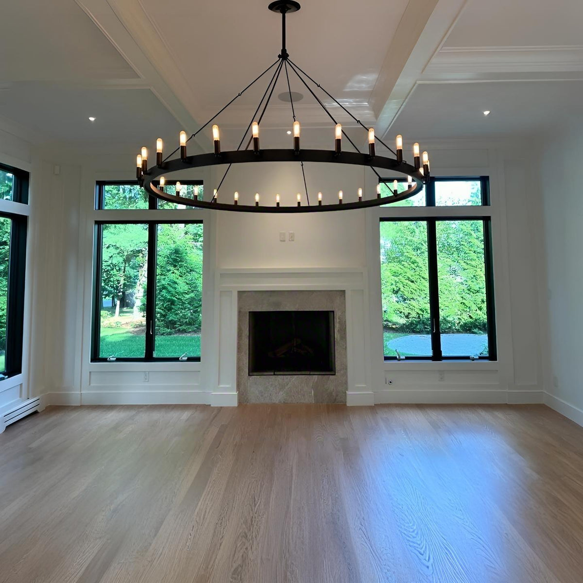 Elaris 63 Inch Tubular Candle Wagon Wheel Chandelier