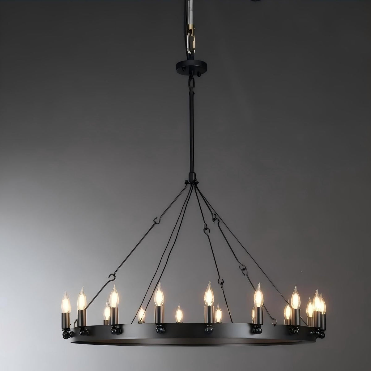 Elaris 38 Inch Bent Tip Candle Wagon Wheel Chandelier