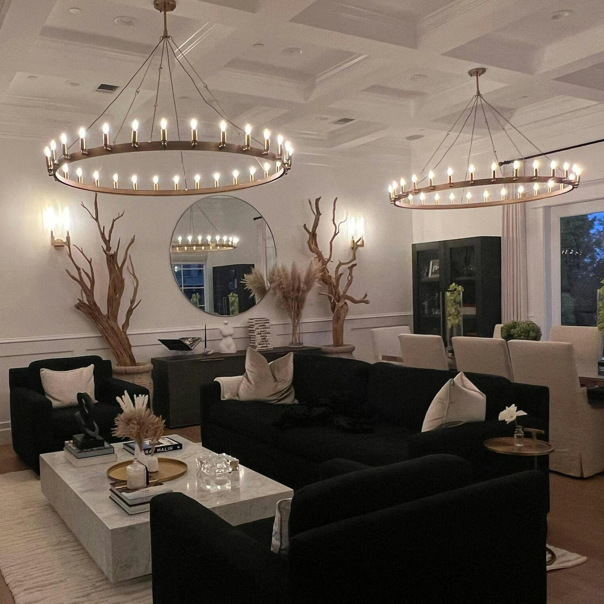 Elaris 63 Inch Tubular Candle Wagon Wheel Chandelier