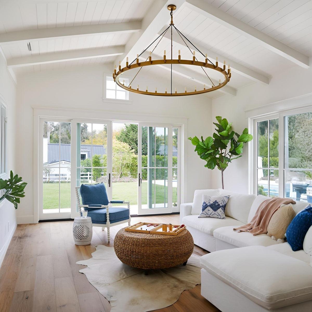 Elaris 63 Inch Tubular Candle Wagon Wheel Chandelier