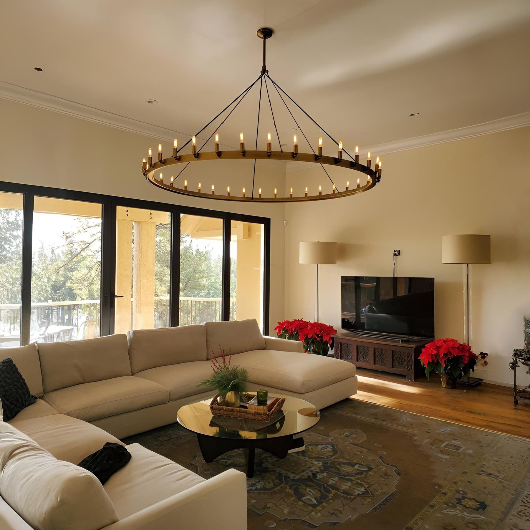 Elaris 72 Inch Tubular Candle Wagon Wheel Chandelier