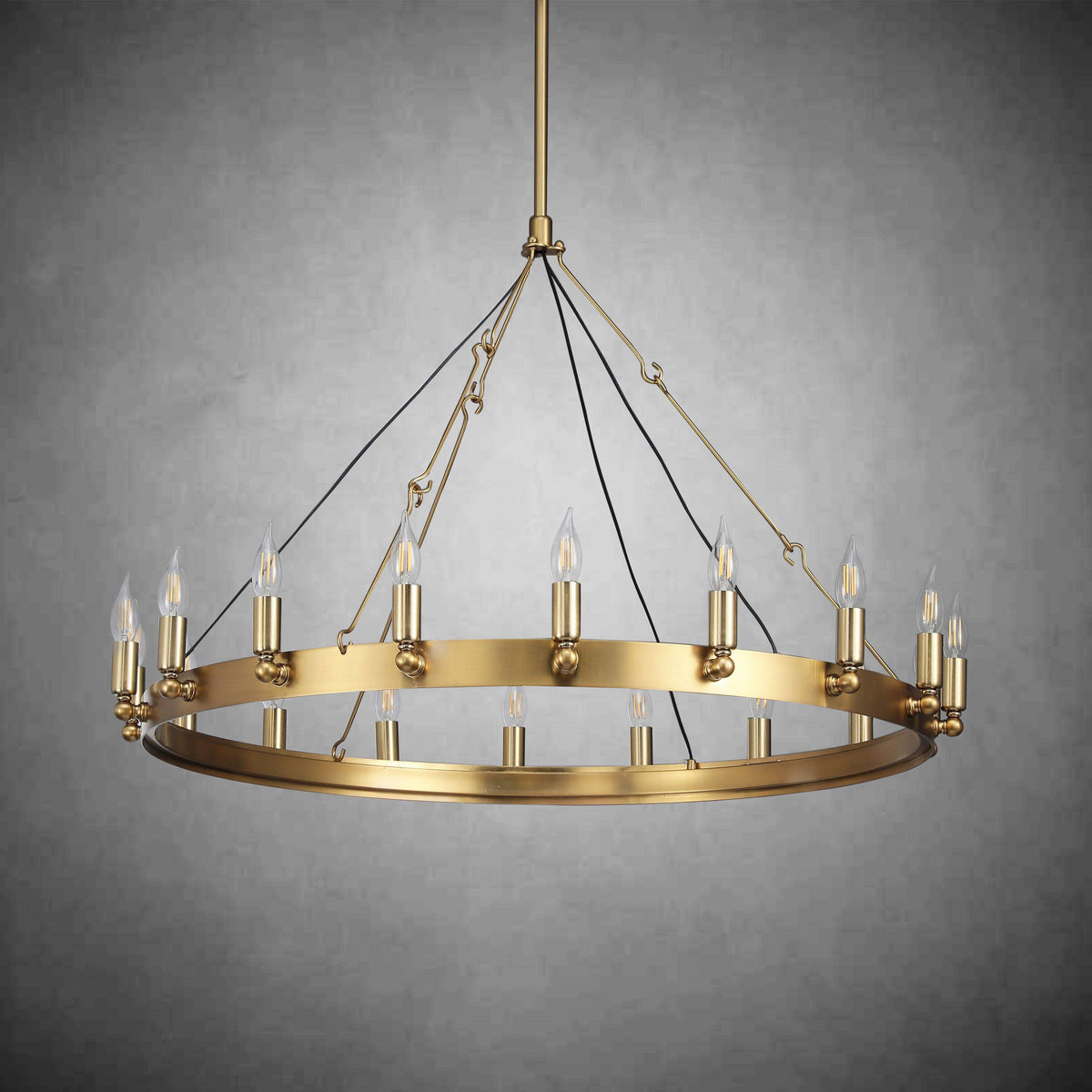 Elaris 38 Inch Bent Tip Candle Wagon Wheel Chandelier