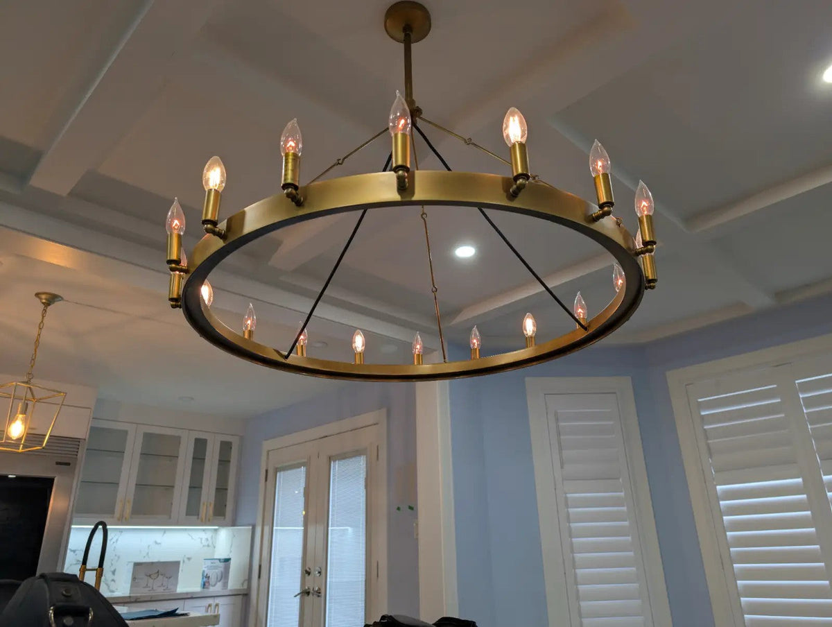 Elaris 38 Inch Bent Tip Candle Wagon Wheel Chandelier