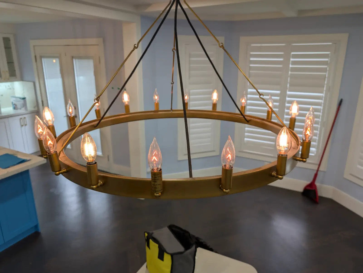 Elaris 38 Inch Bent Tip Candle Wagon Wheel Chandelier