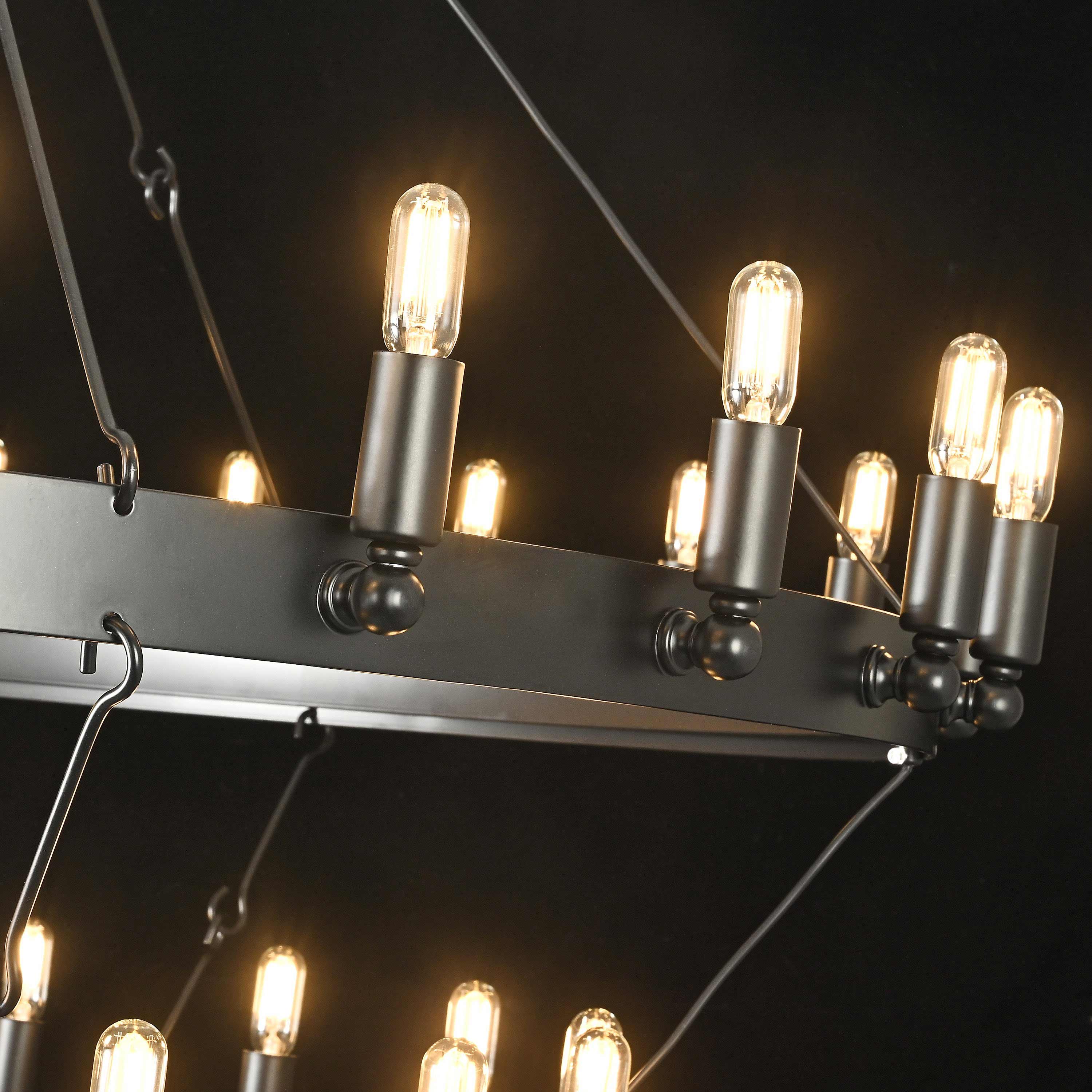 Elaris 38 Inch Tubular Candle Wagon Wheel Tiered Chandelier