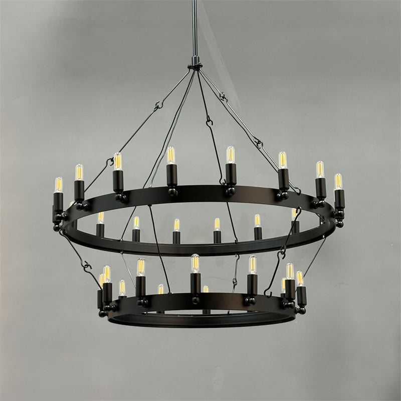 Elaris 38 Inch Tubular Candle Wagon Wheel Tiered Chandelier