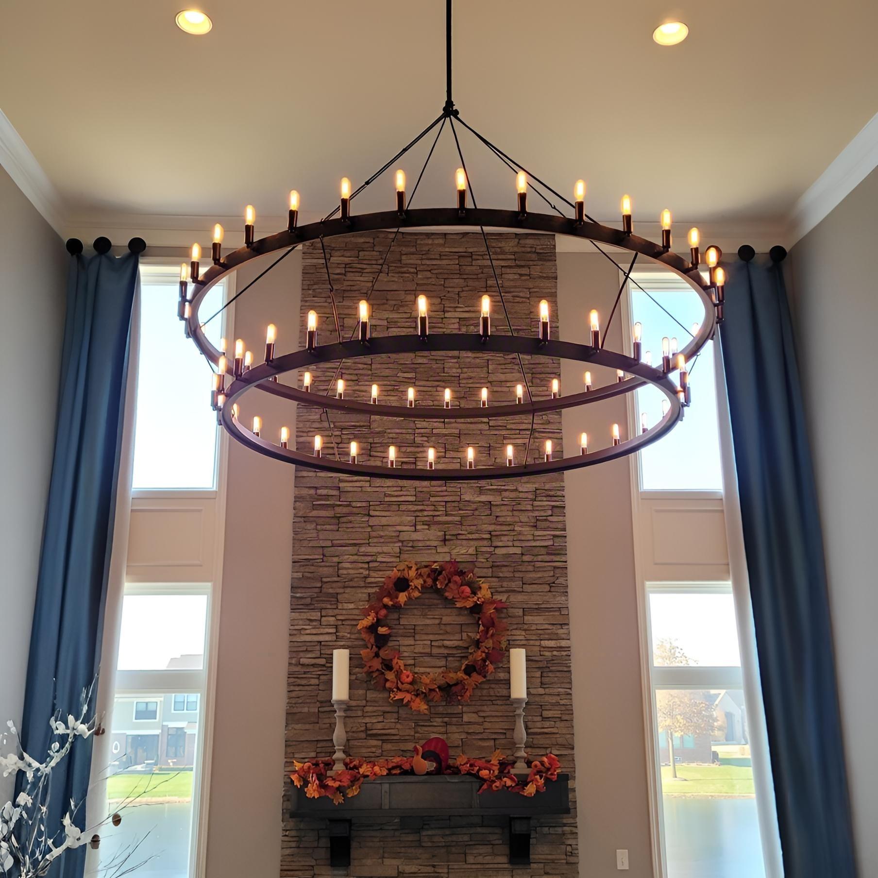 Elaris 72 Inch Tubular Candle Wagon Wheel Tiered Chandelier