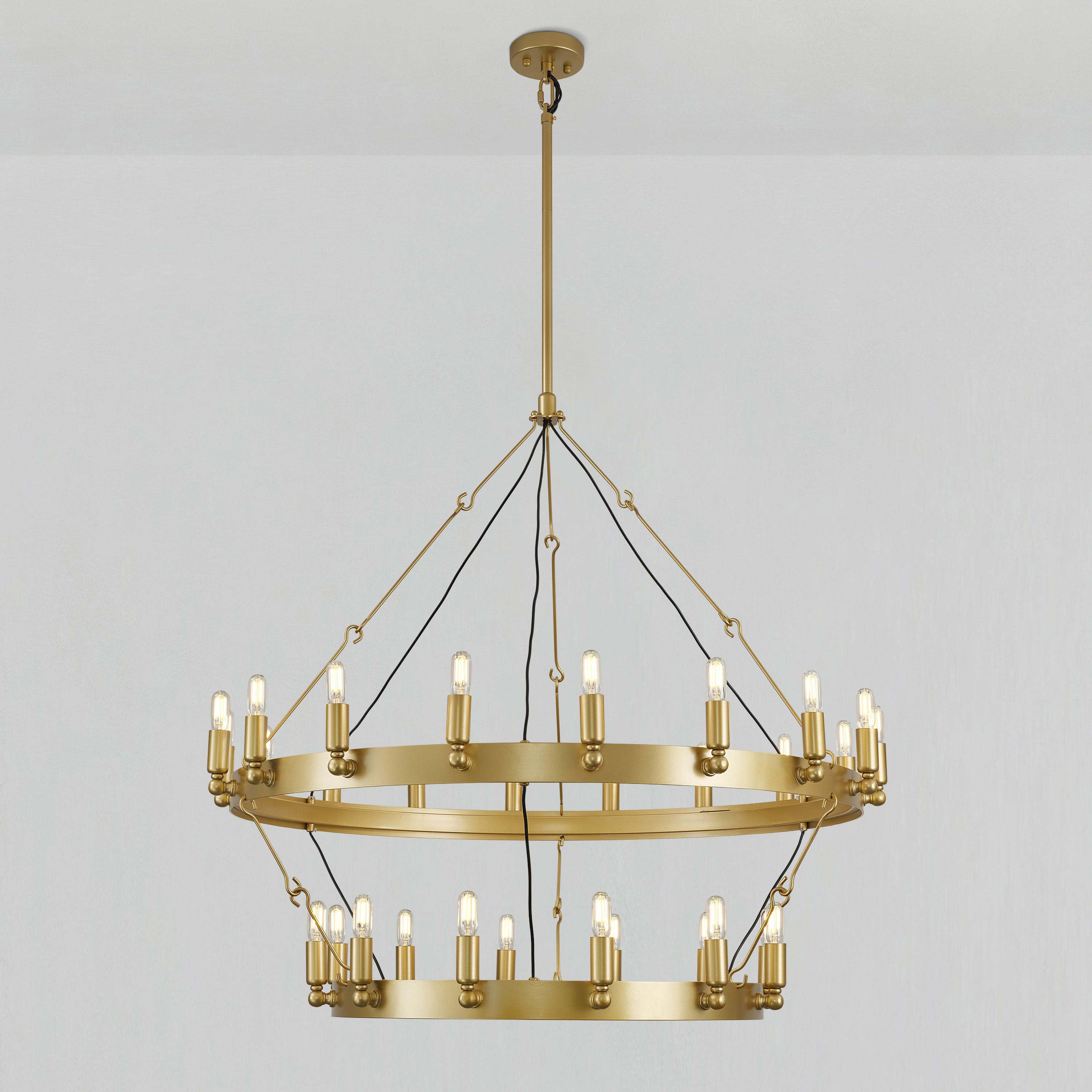 Elaris 38 Inch Tubular Candle Wagon Wheel Tiered Chandelier