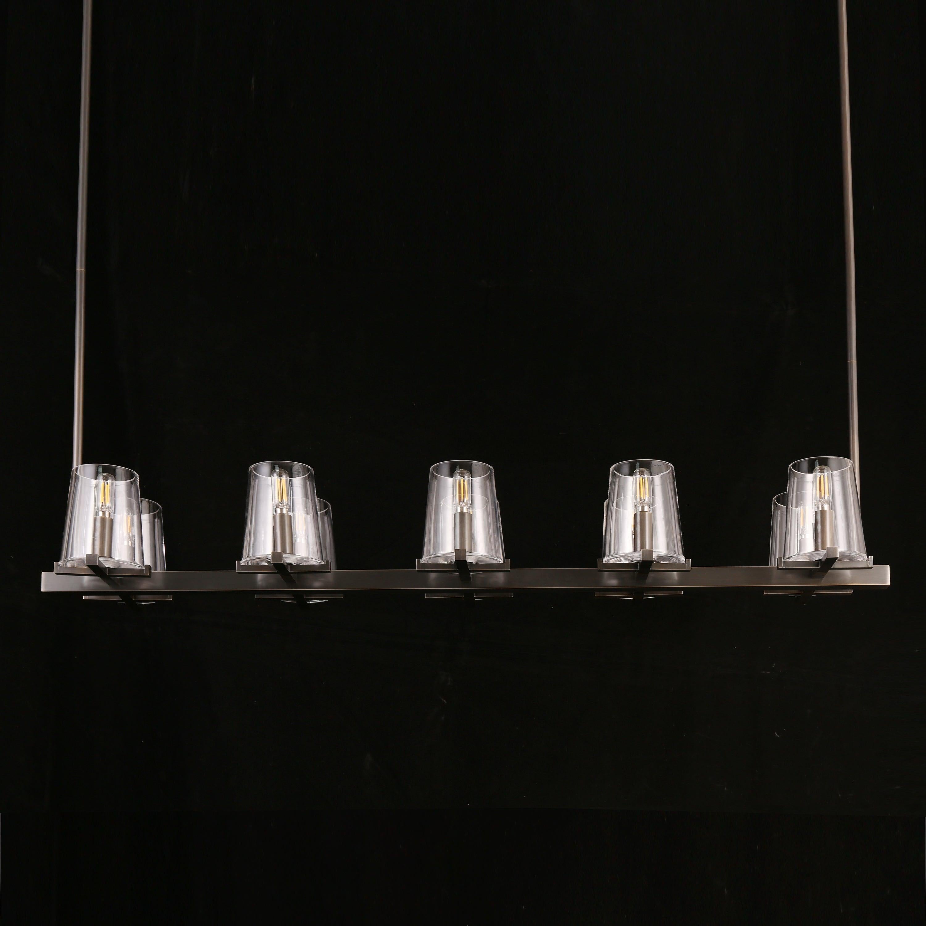 Elvara 49 Inch Cone Glass Shade Double Linear Chandelier