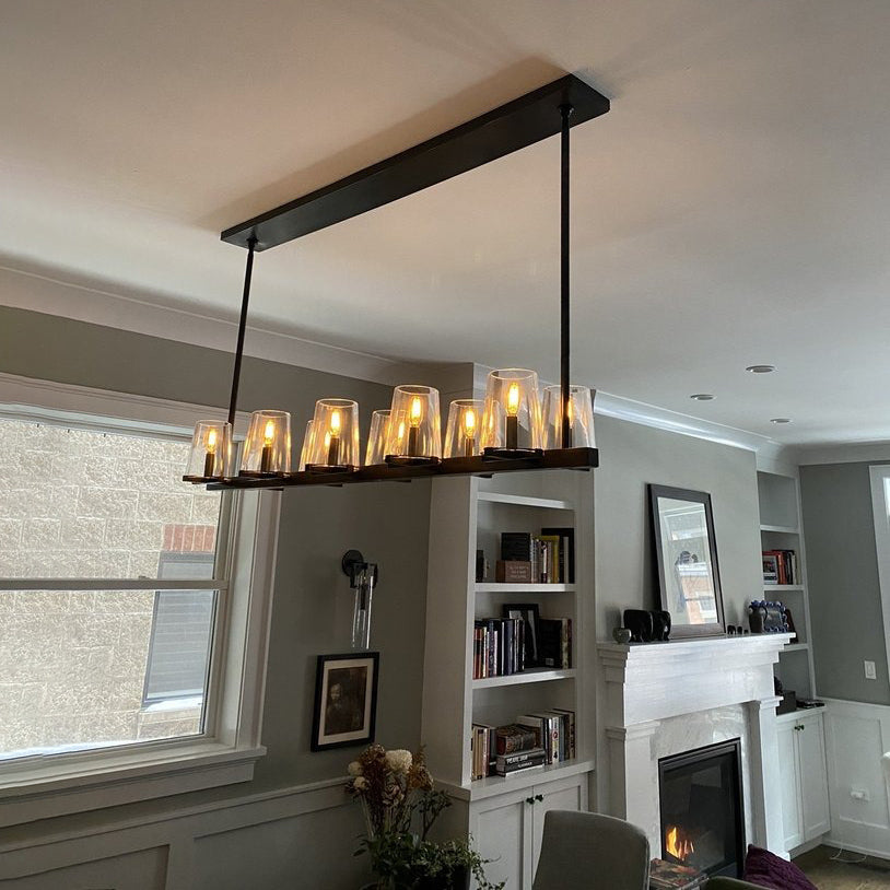 Elvara 49 Inch Cone Glass Shade Double Linear Chandelier