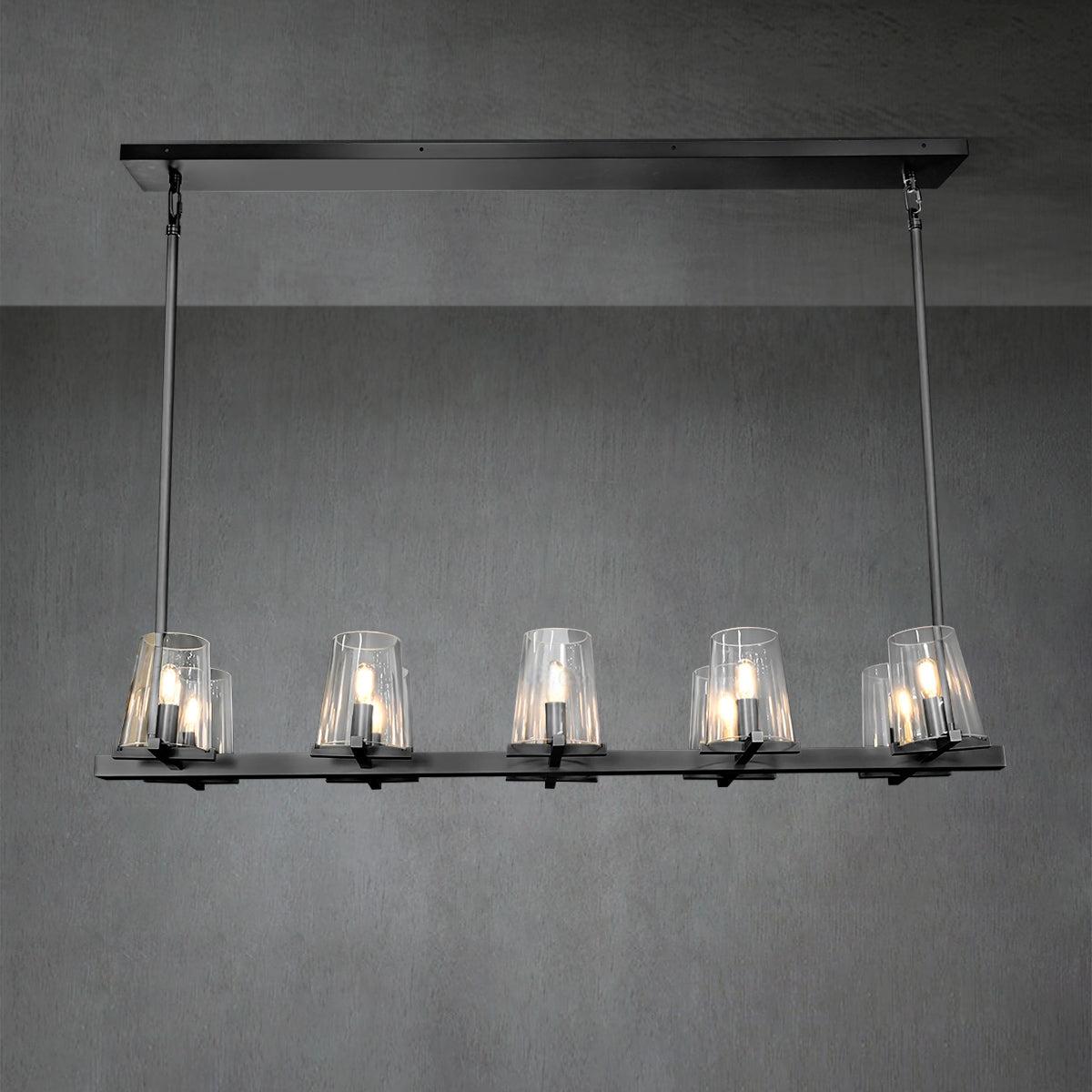 Elvara 49 Inch Cone Glass Shade Double Linear Chandelier