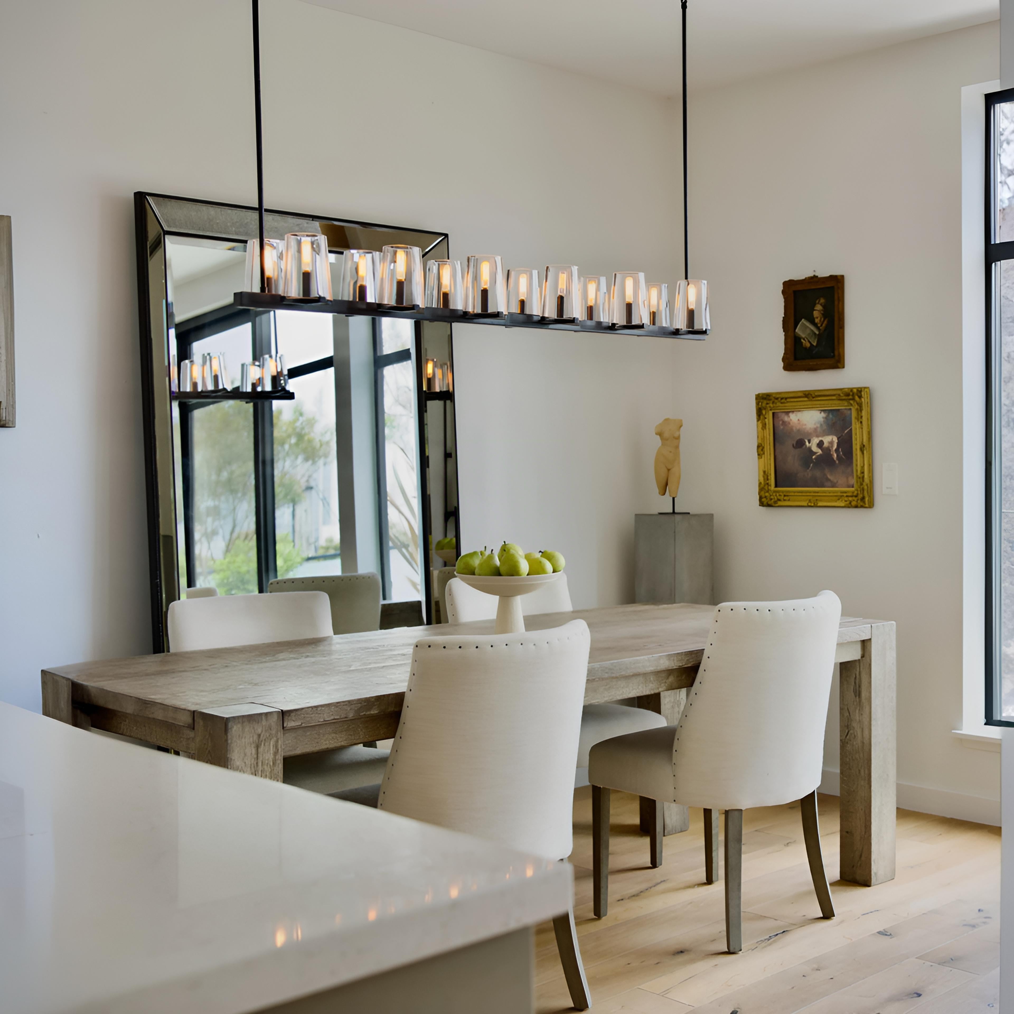 Elvara 60 Inch Cone Glass Shade Double Linear Chandelier