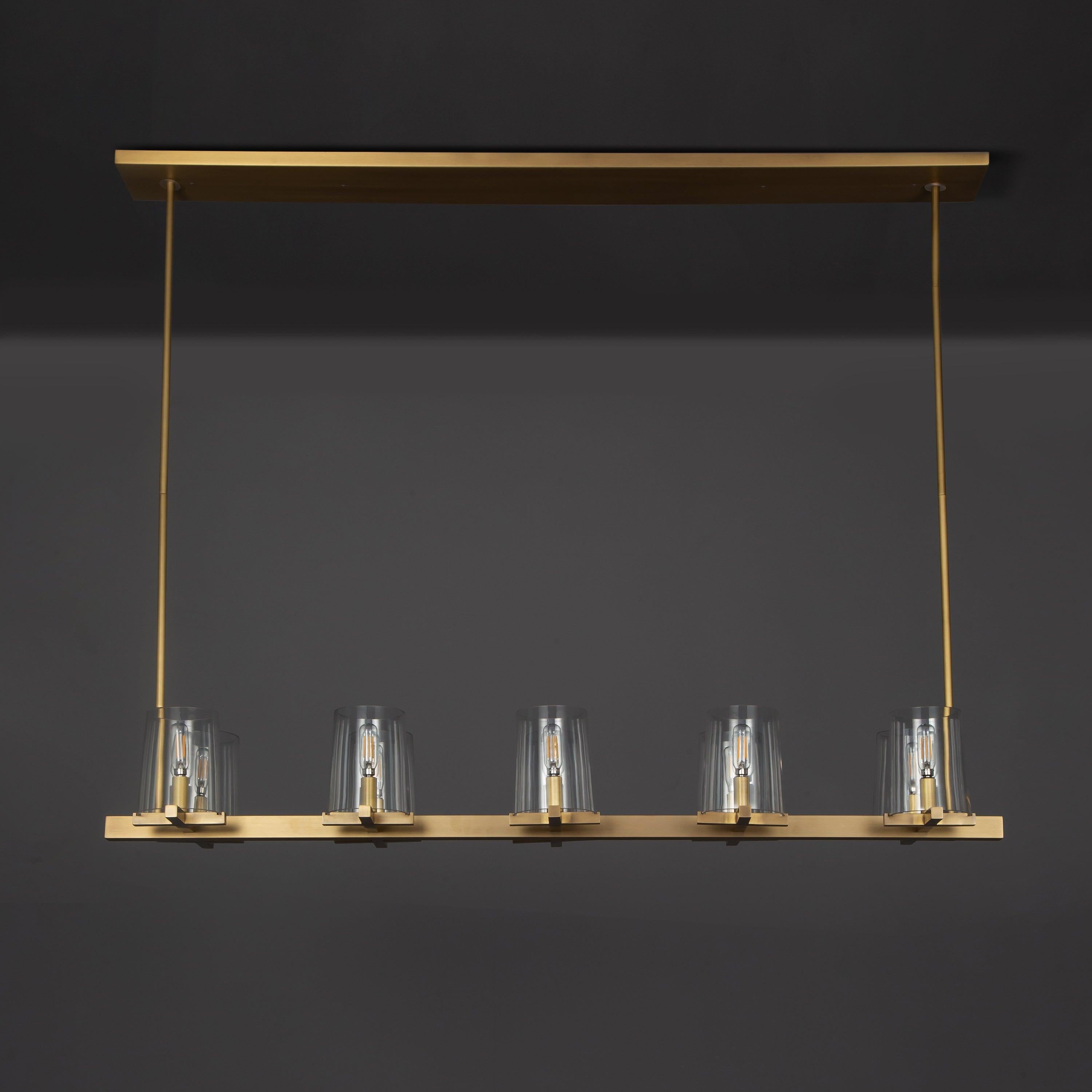 Elvara 49 Inch Cone Glass Shade Double Linear Chandelier