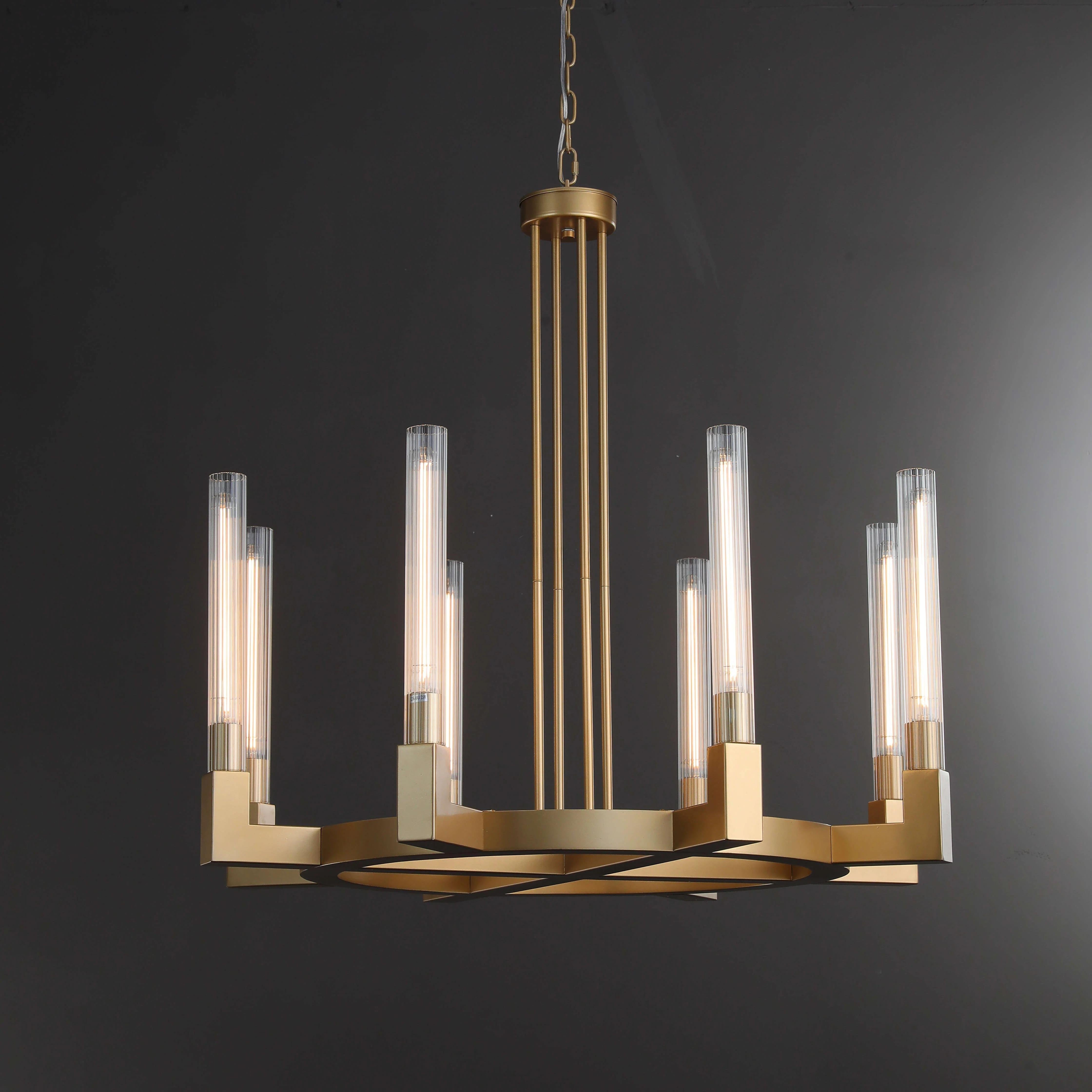 Althene 36 Inch Fluted Glass Round Candle Chandelier