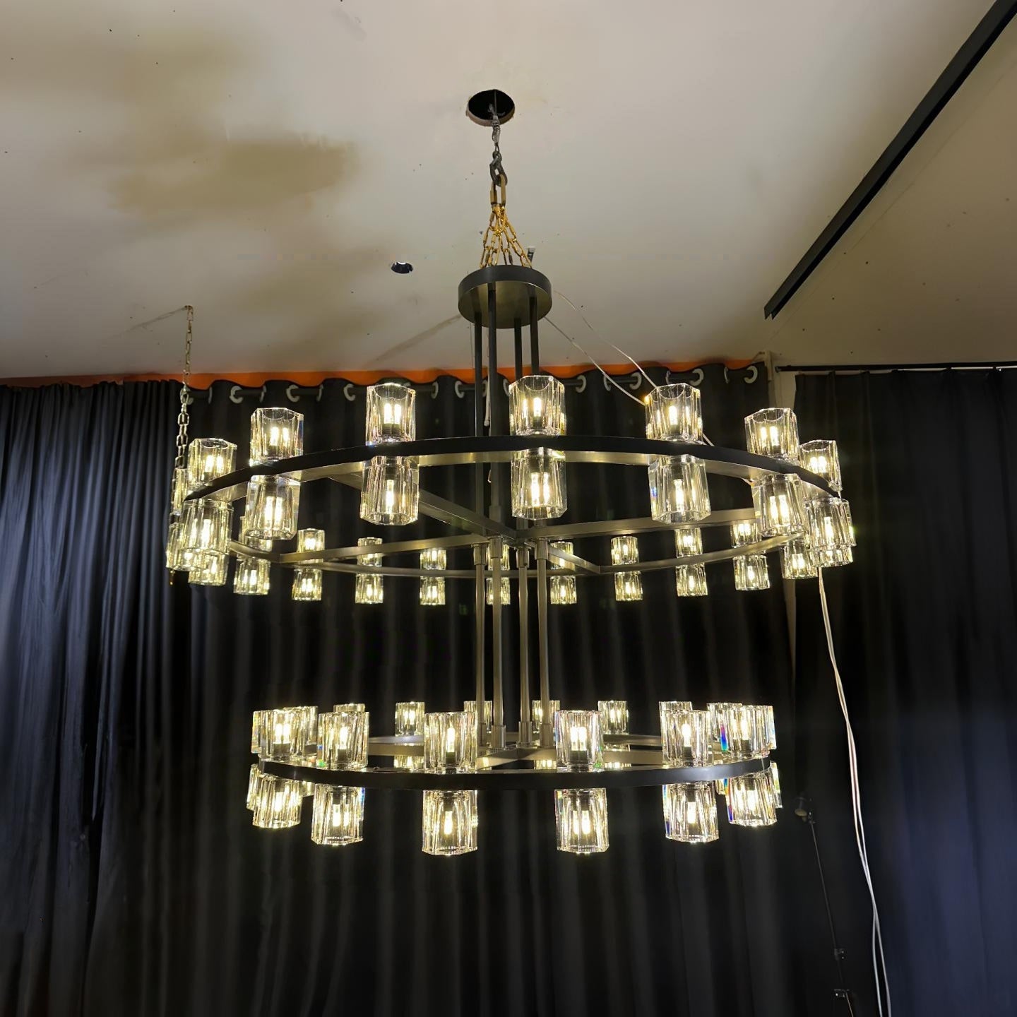 Corvian 48 Inch Two-Tier Modern Crystal Wheel Chandelier