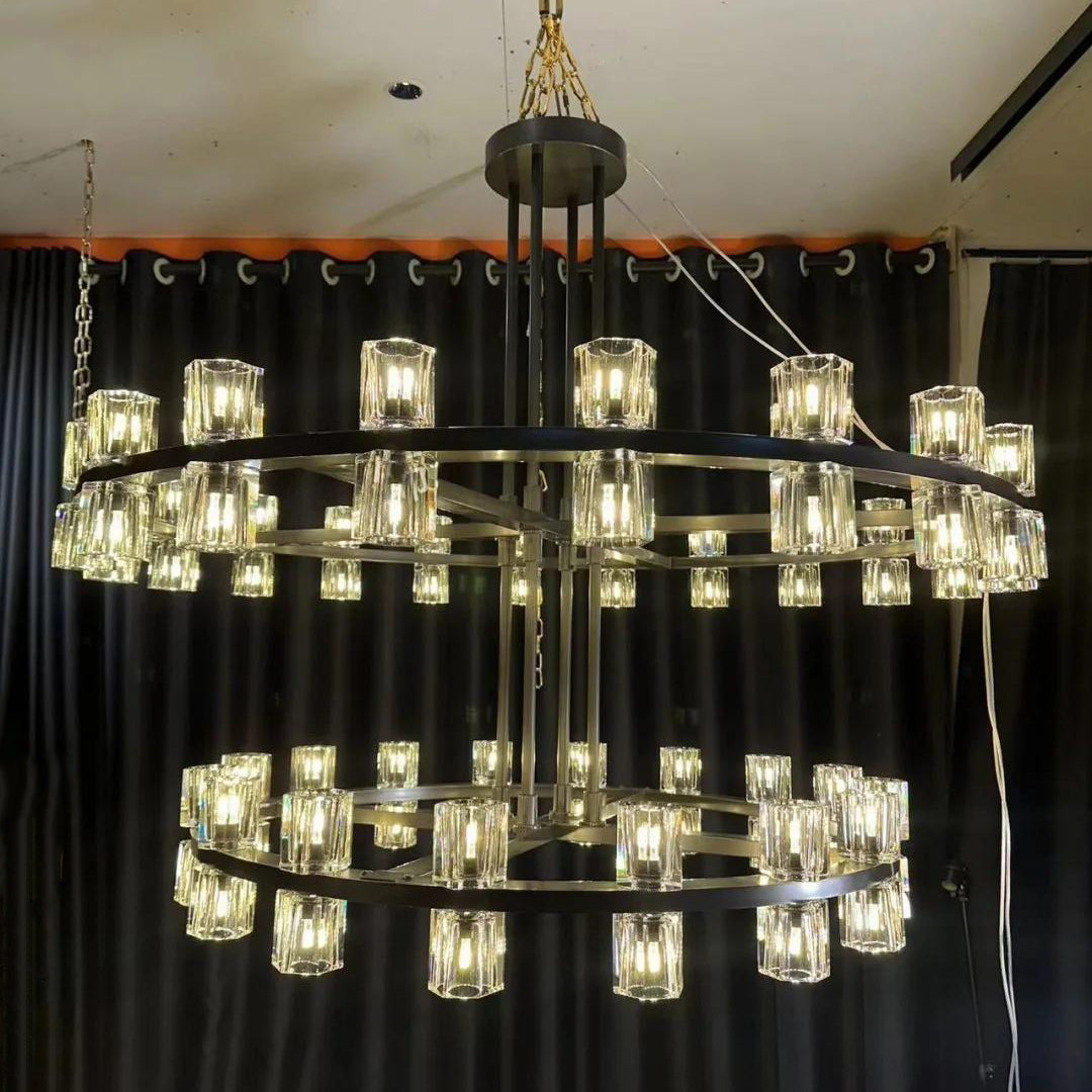 Corvian 48 Inch Two-Tier Modern Crystal Wheel Chandelier