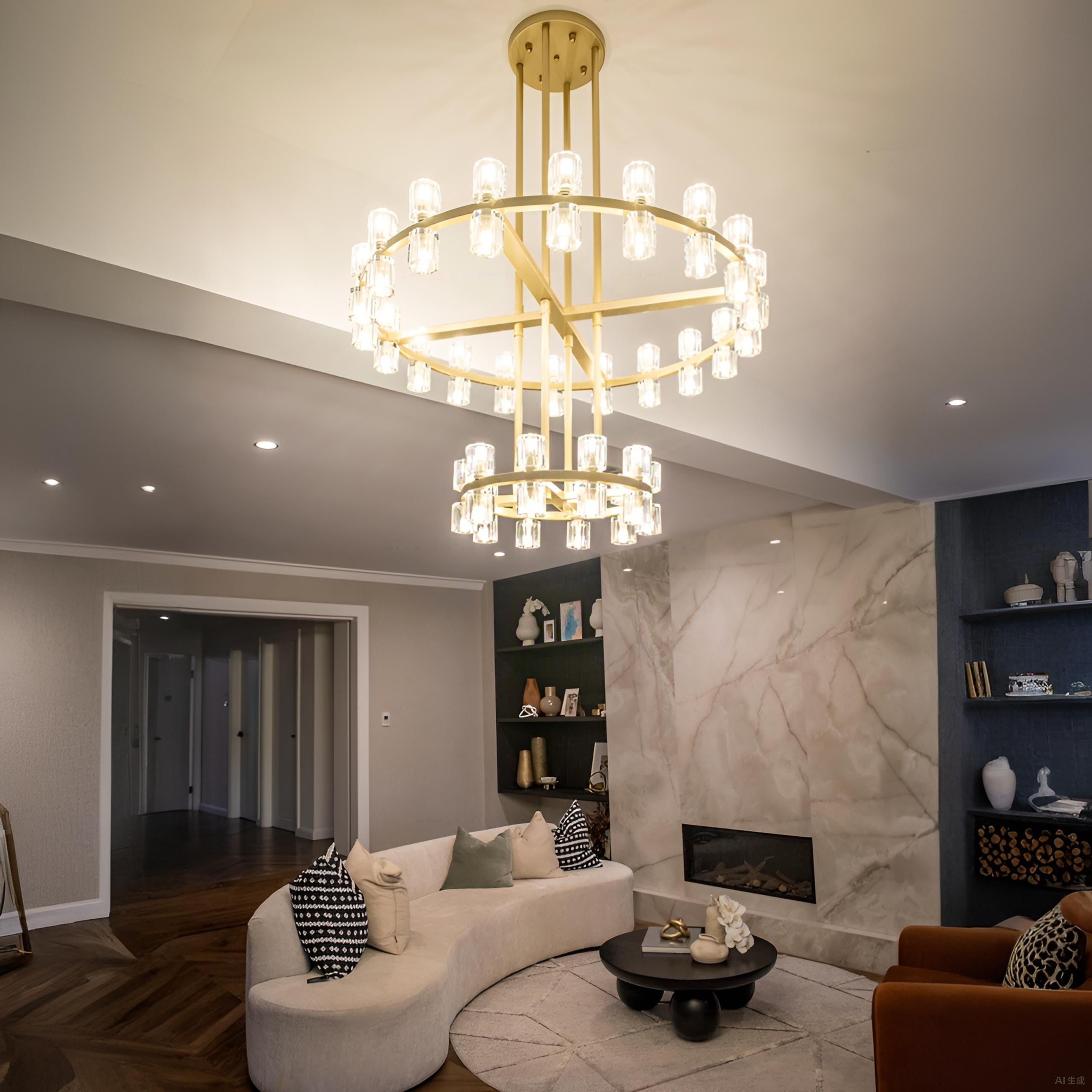 Corvian 48 Inch Two-Tier Modern Crystal Wheel Chandelier