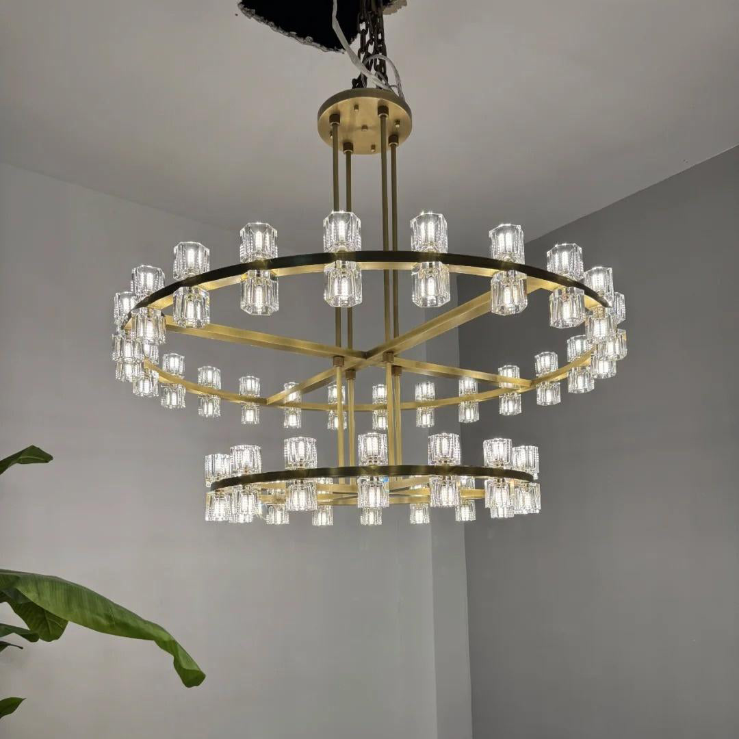 Corvian 48 Inch Two-Tier Modern Crystal Wheel Chandelier